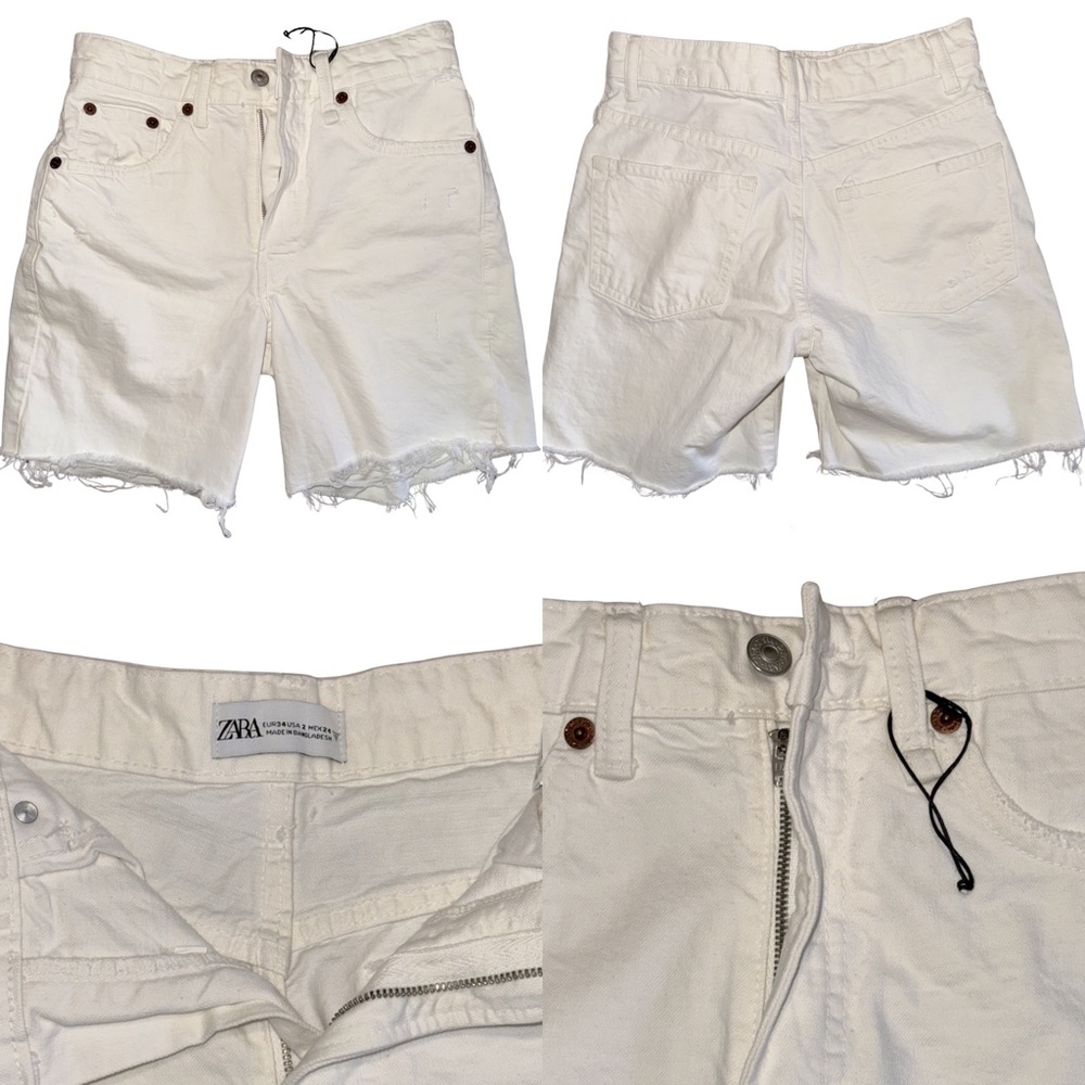 Zara High-Waist White Denim Shorts